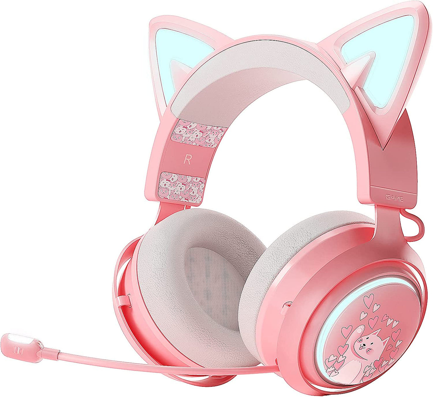 SOMIC GS510 Gaming Headset, Cat Ear Headset PC Gaming Headphones with Retractable Mic Noise Cancelling, Stereo Sound, DIY Face Covers for PC, PS4, PS5, Xbox One (Only White LED Light)