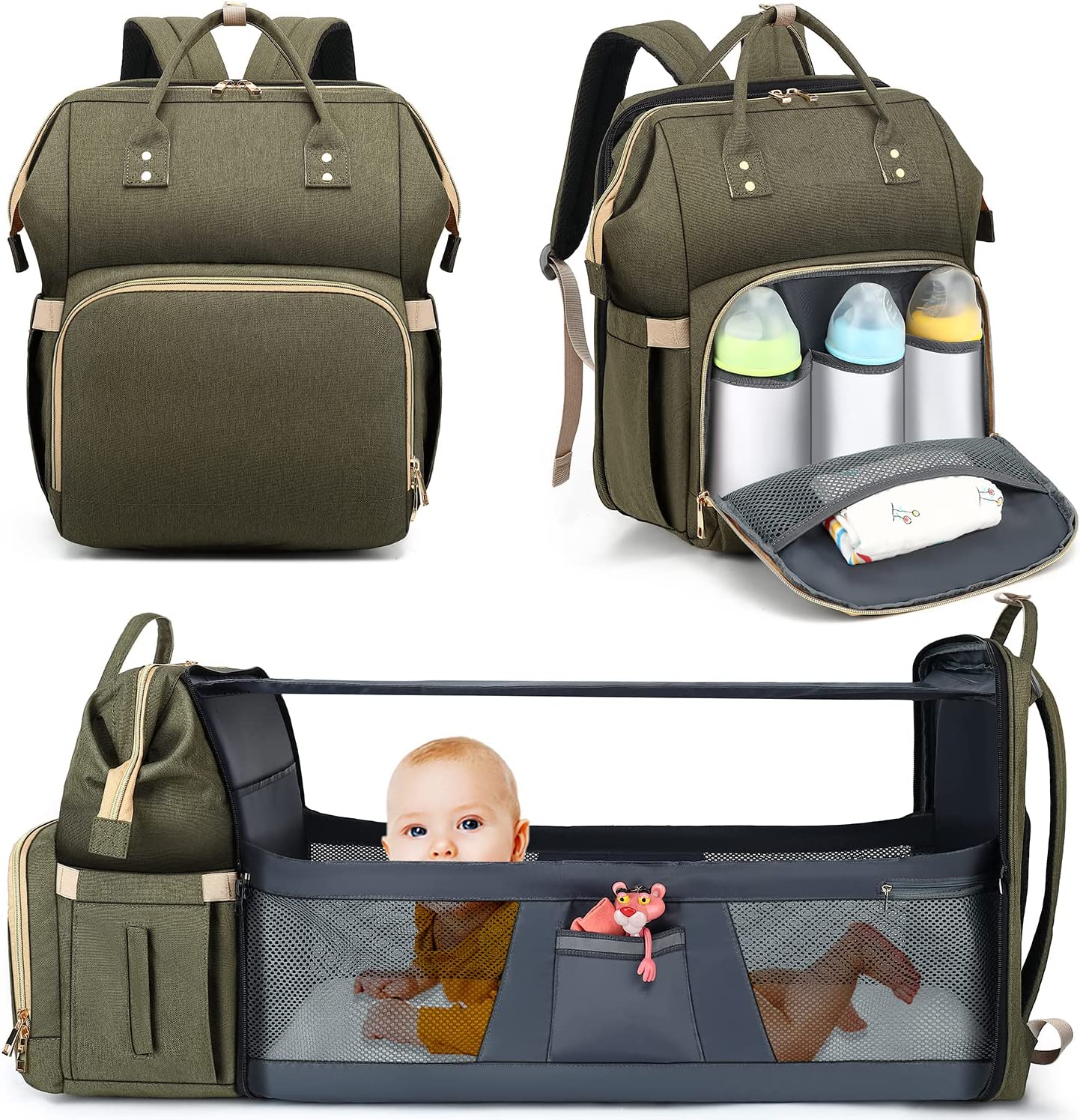 Diaper Bag Backpack - Large Travel Diaper Bags for Baby Girl & Boy - Portable Changing Pad, Stroller Straps, Insulated Pockets - Waterproof - Baby Shower Gifts - 16.5x9.4x14", 30L Capacity, Black Gray