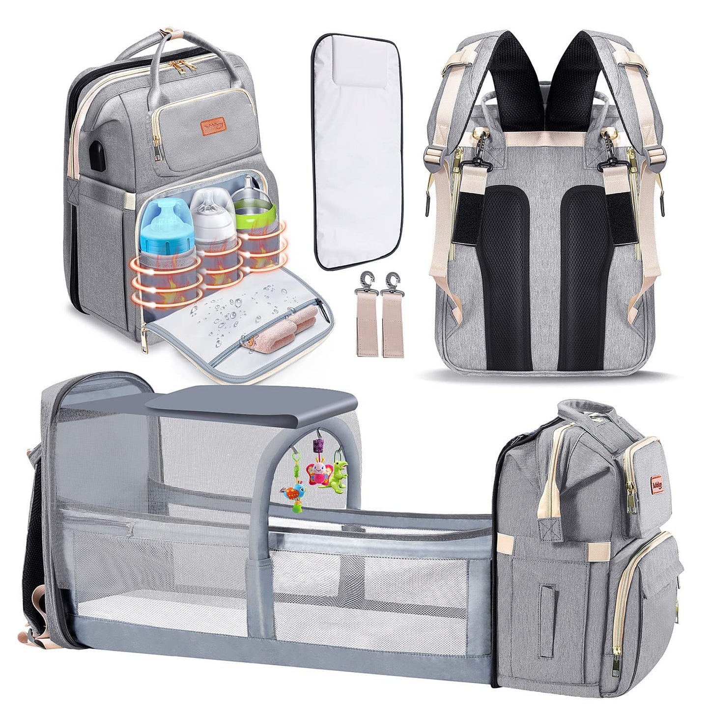 Bubblbay Diaper Bag Backpack, 16 Large Pockets Multifunctional Portable Baby Travel Bags for Boys Girls, 900D Waterproof Baby Diaper Bag