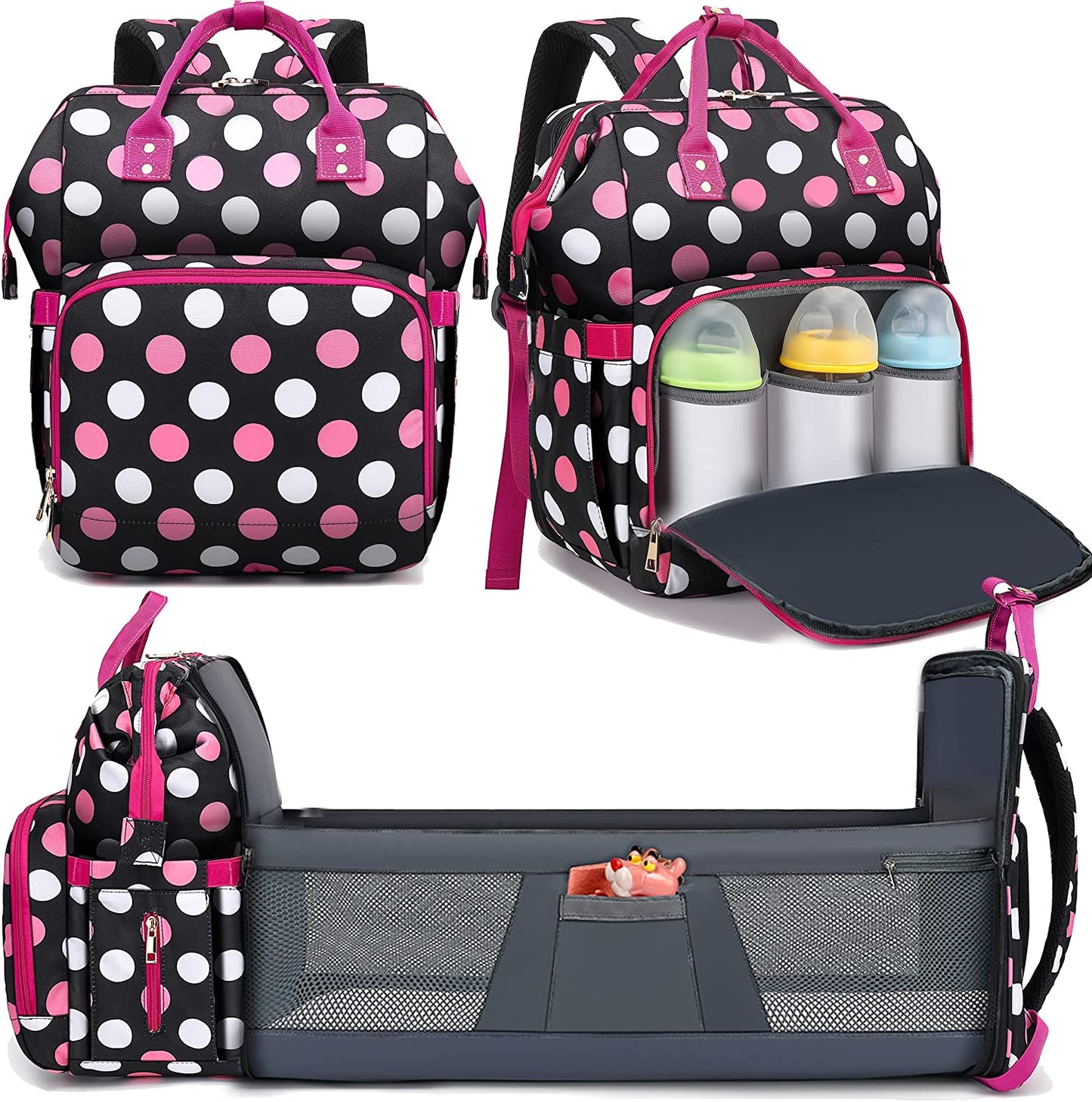 Diaper Bag Backpack - Large Travel Diaper Bags for Baby Girl & Boy - Portable Changing Pad, Stroller Straps, Insulated Pockets - Waterproof - Baby Shower Gifts - 16.5x9.4x14", 30L Capacity, Black Gray