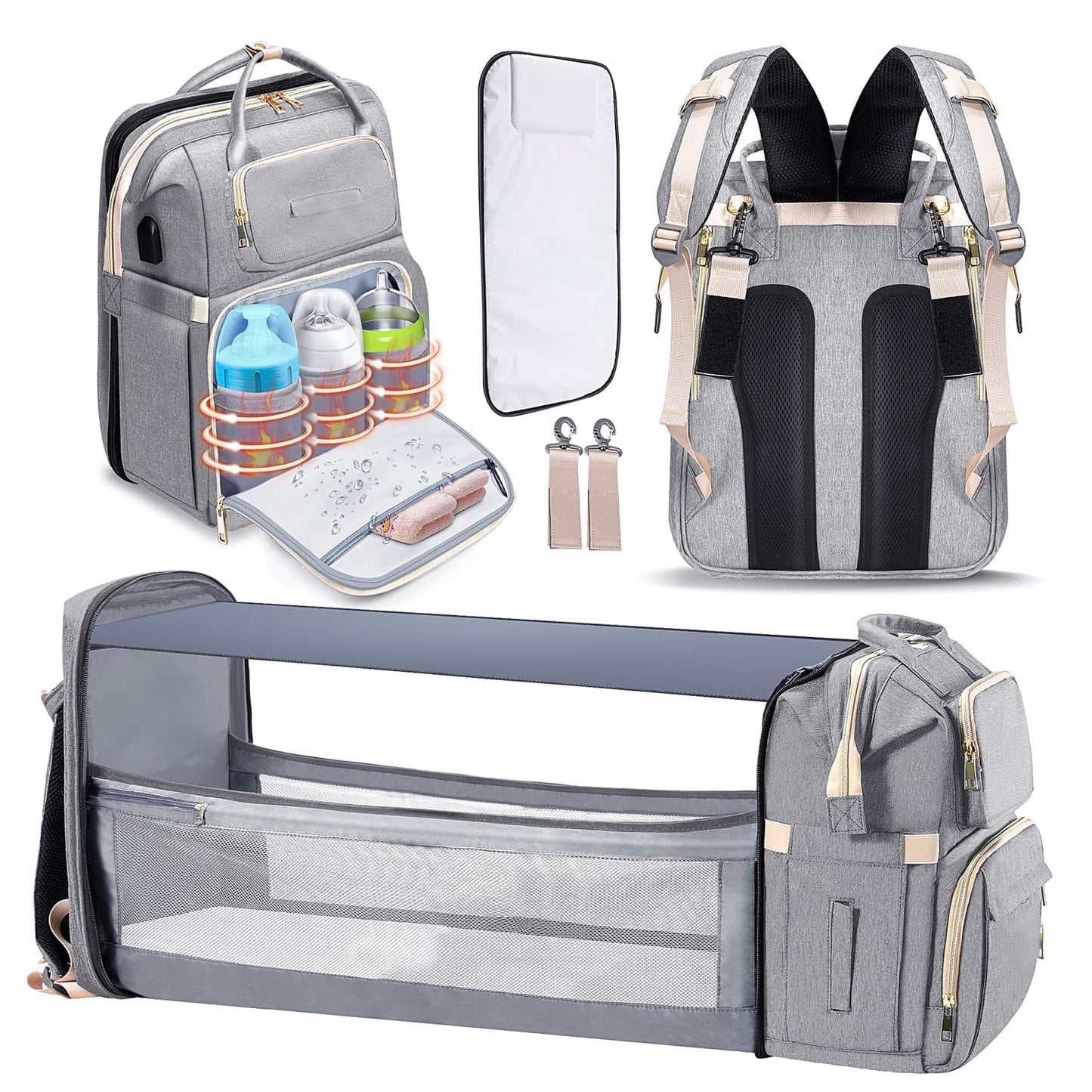 Bubblbay Diaper Bag Backpack, 16 Large Pockets Multifunctional Portable Baby Travel Bags for Boys Girls, 900D Waterproof Baby Diaper Bag