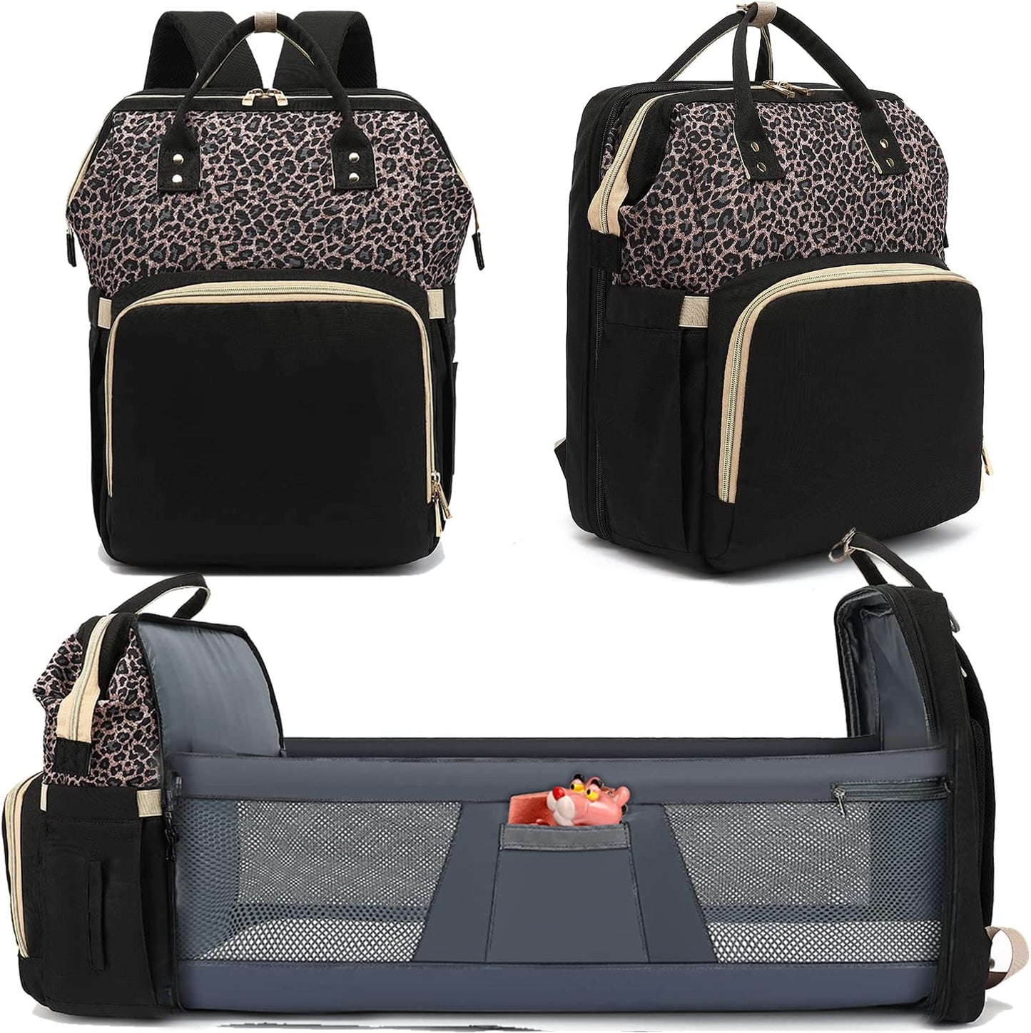 Diaper Bag Backpack - Large Travel Diaper Bags for Baby Girl & Boy - Portable Changing Pad, Stroller Straps, Insulated Pockets - Waterproof - Baby Shower Gifts - 16.5x9.4x14", 30L Capacity, Black Gray