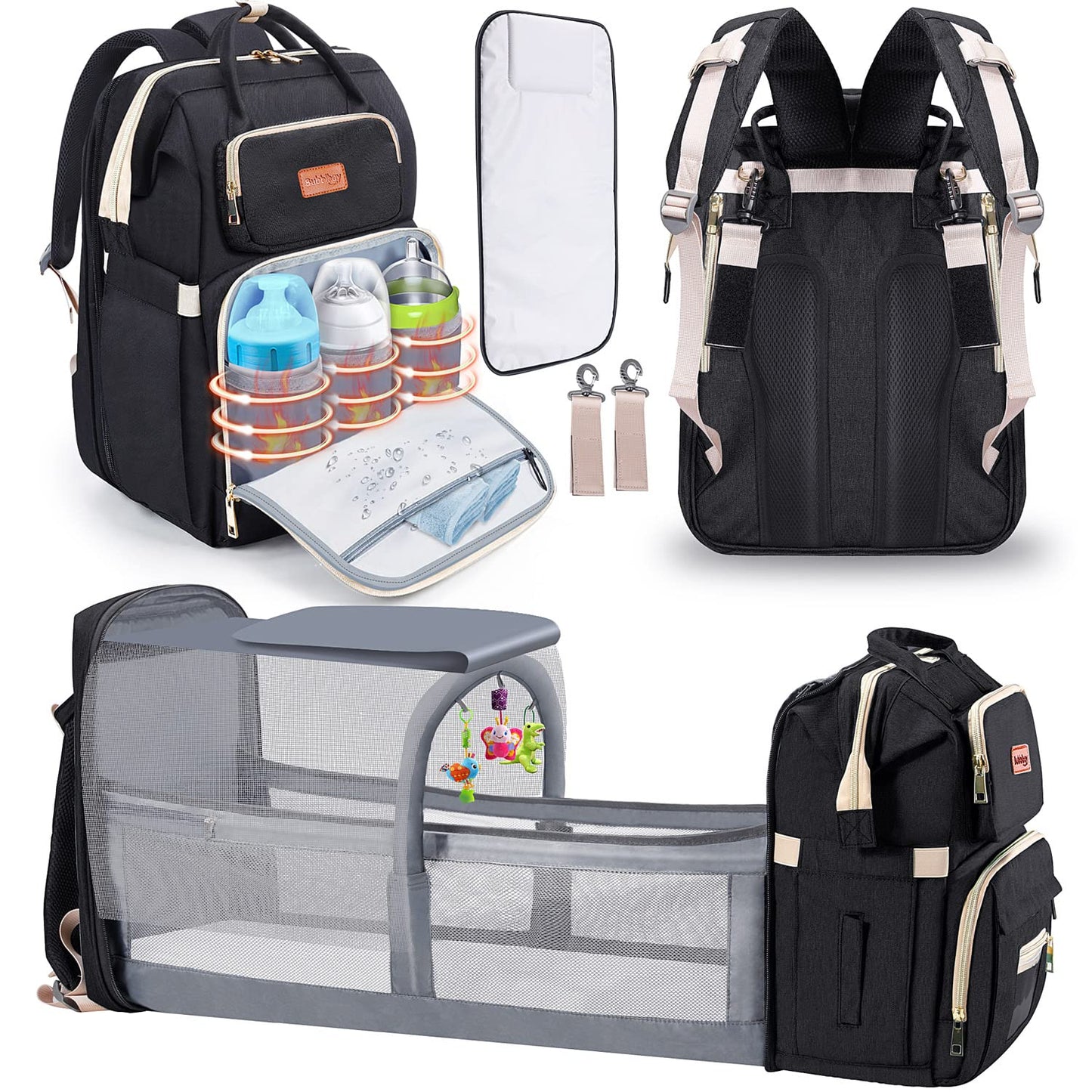 Bubblbay Diaper Bag Backpack, 16 Large Pockets Multifunctional Portable Baby Travel Bags for Boys Girls, 900D Waterproof Baby Diaper Bag
