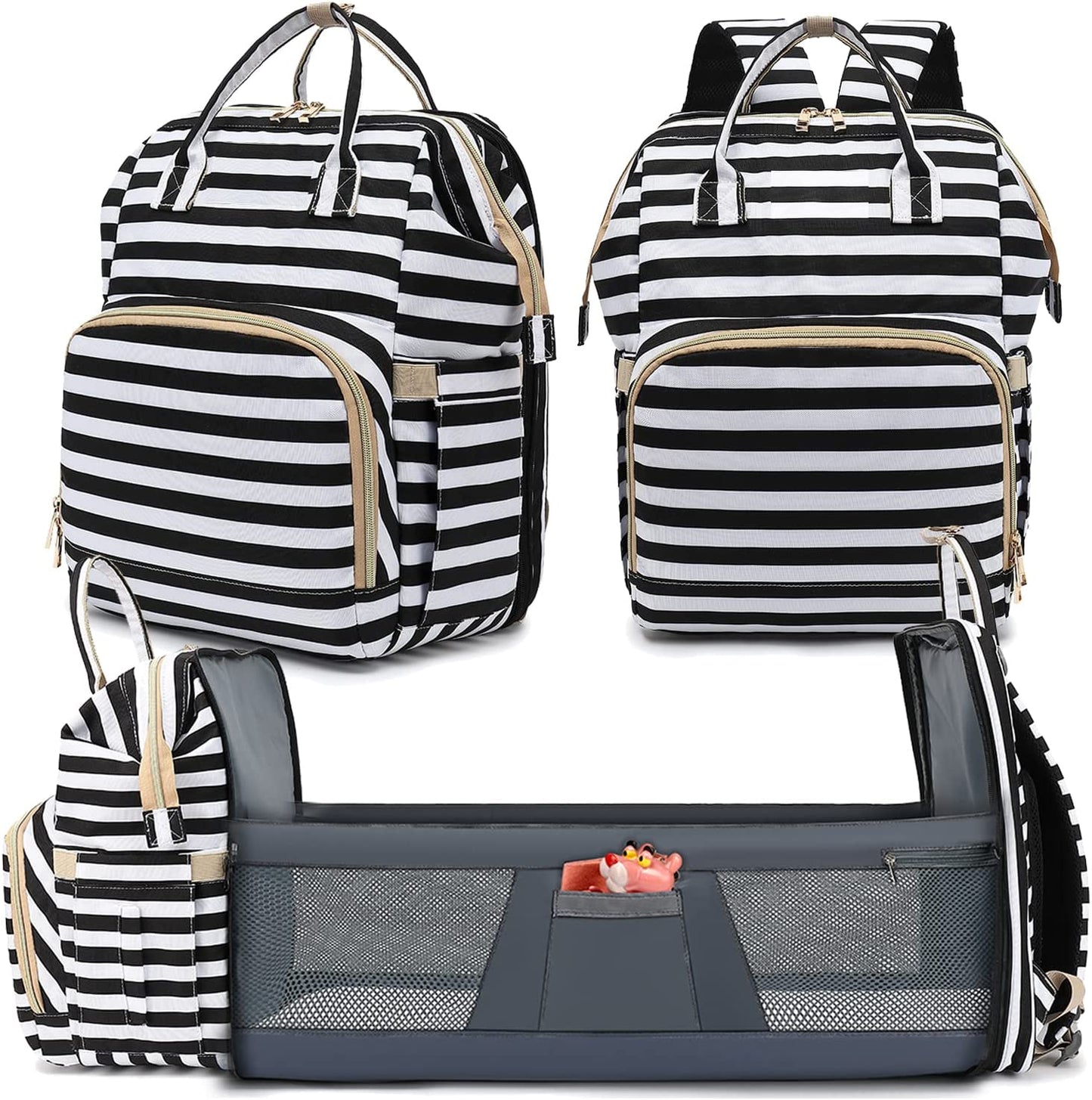 Diaper Bag Backpack - Large Travel Diaper Bags for Baby Girl & Boy - Portable Changing Pad, Stroller Straps, Insulated Pockets - Waterproof - Baby Shower Gifts - 16.5x9.4x14", 30L Capacity, Black Gray