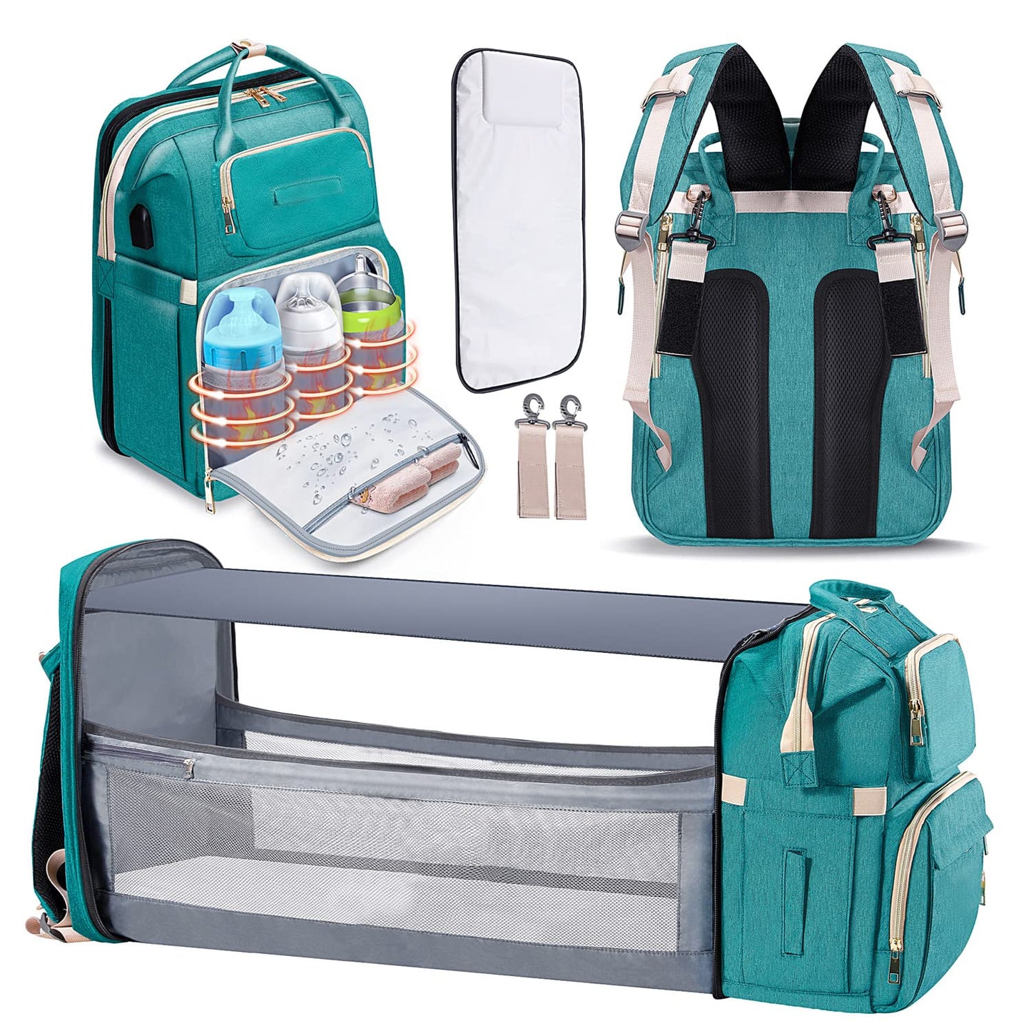 Bubblbay Diaper Bag Backpack, 16 Large Pockets Multifunctional Portable Baby Travel Bags for Boys Girls, 900D Waterproof Baby Diaper Bag