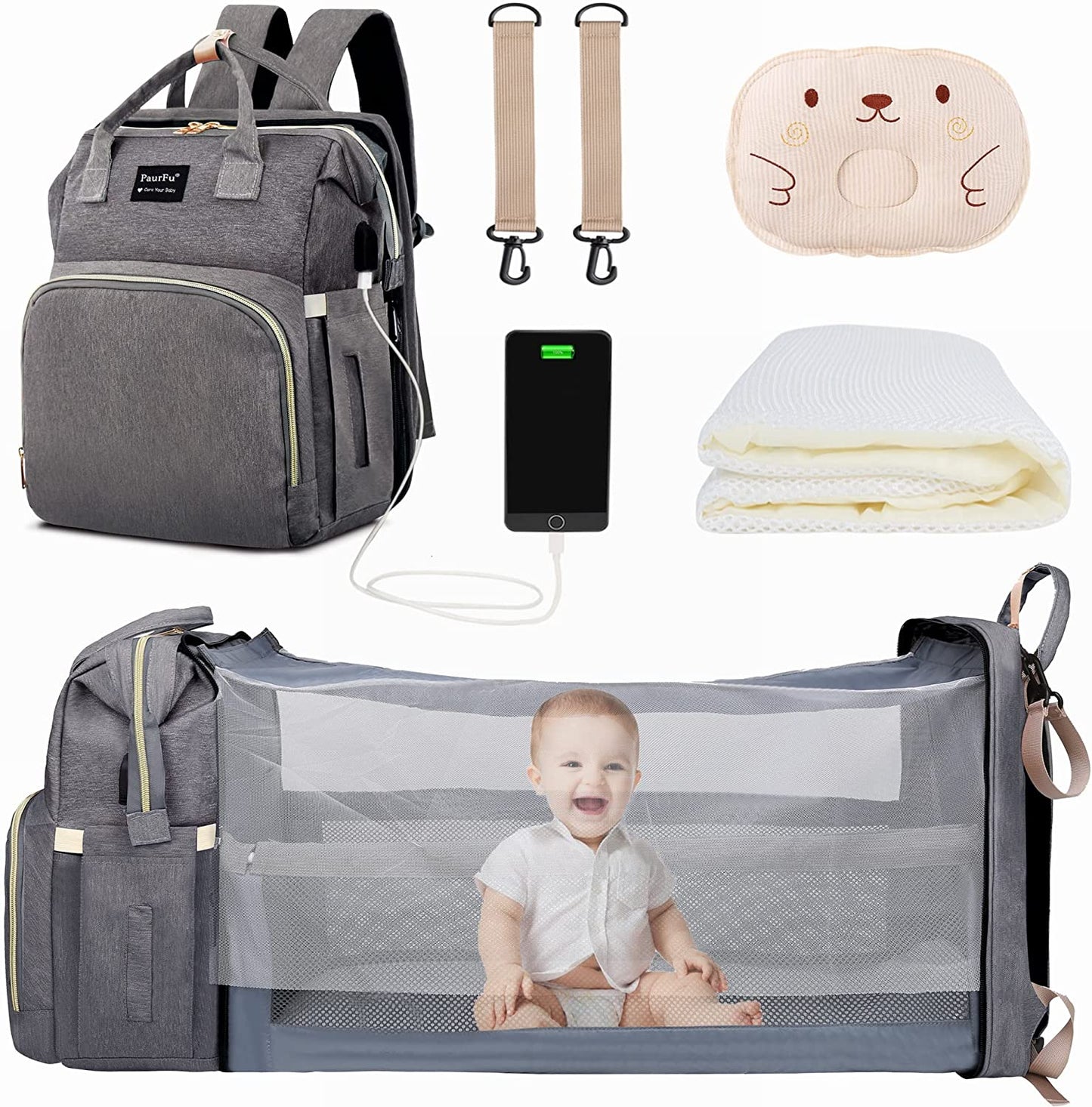 PaurFu Backpack Diaper Bags, Waterproof Mom Baby Bag for Boy Girl (Black)…