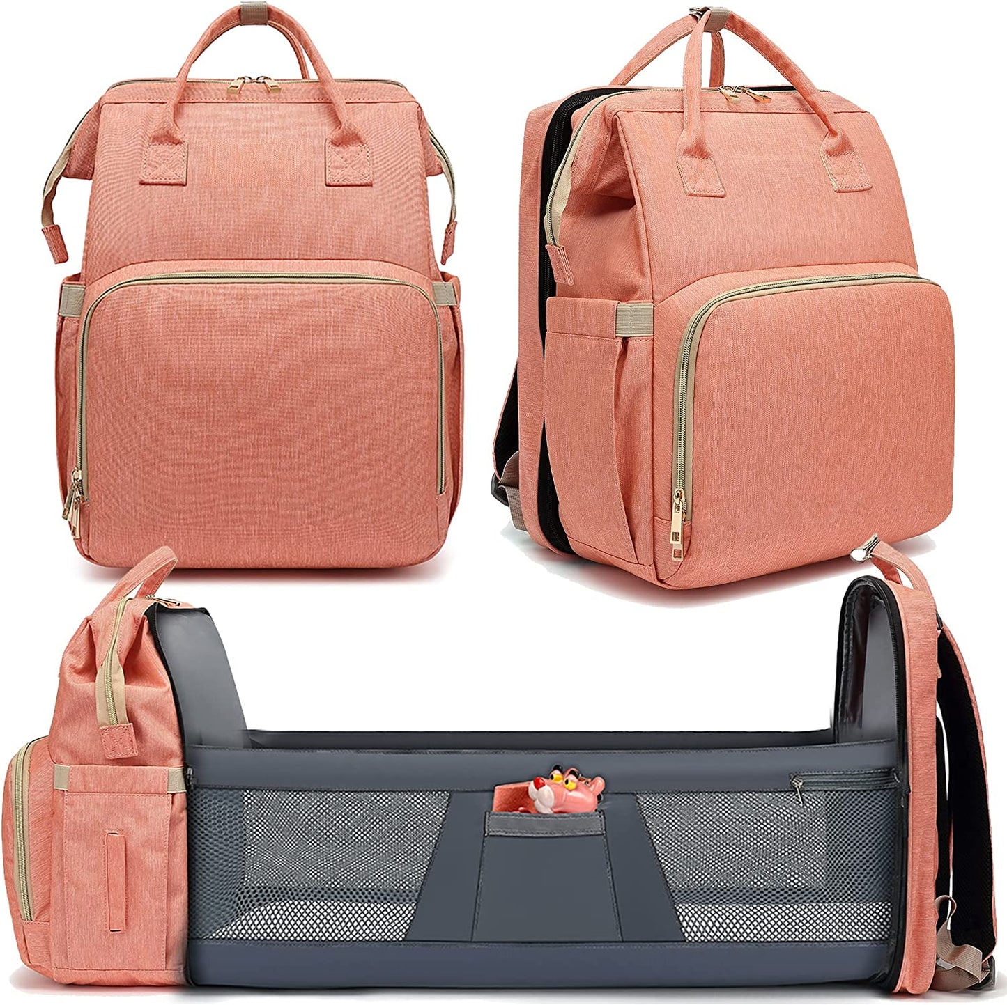 Diaper Bag Backpack - Large Travel Diaper Bags for Baby Girl & Boy - Portable Changing Pad, Stroller Straps, Insulated Pockets - Waterproof - Baby Shower Gifts - 16.5x9.4x14", 30L Capacity, Black Gray