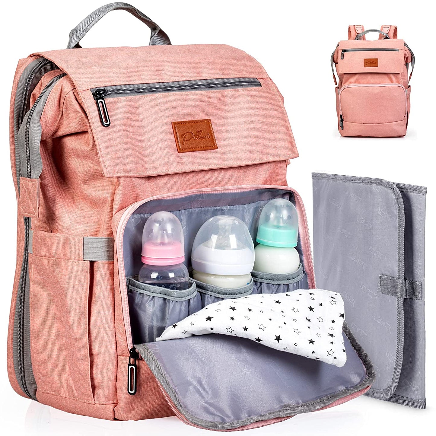 PILLANI Baby Diaper Bag Backpack, Baby Bag for Boys& Girls,Diaper Backpack,Baby Registry Search,Newborn Essentials Baby Gifts