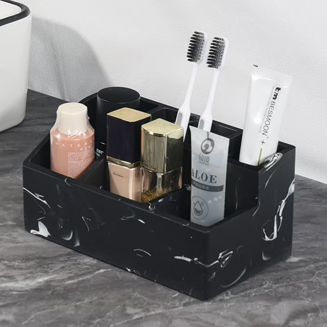 Toothbrush Holder, 3 Slots Electric Toothbrush and Toothpaste Holder, Resin Bathroom Countertop Storage Bathroom Accessories Toothbrush Stand for Vanity Counter Organizer Caddy - Black