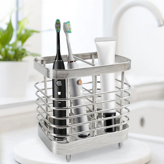 2 Slots Toothbrush Holders for Bathroom, Stainless Steel Electric Toothbrush Holder Wall Mounted, Shower Toothbrush Toothpaste Holder, Bathroom Organizer Essentials