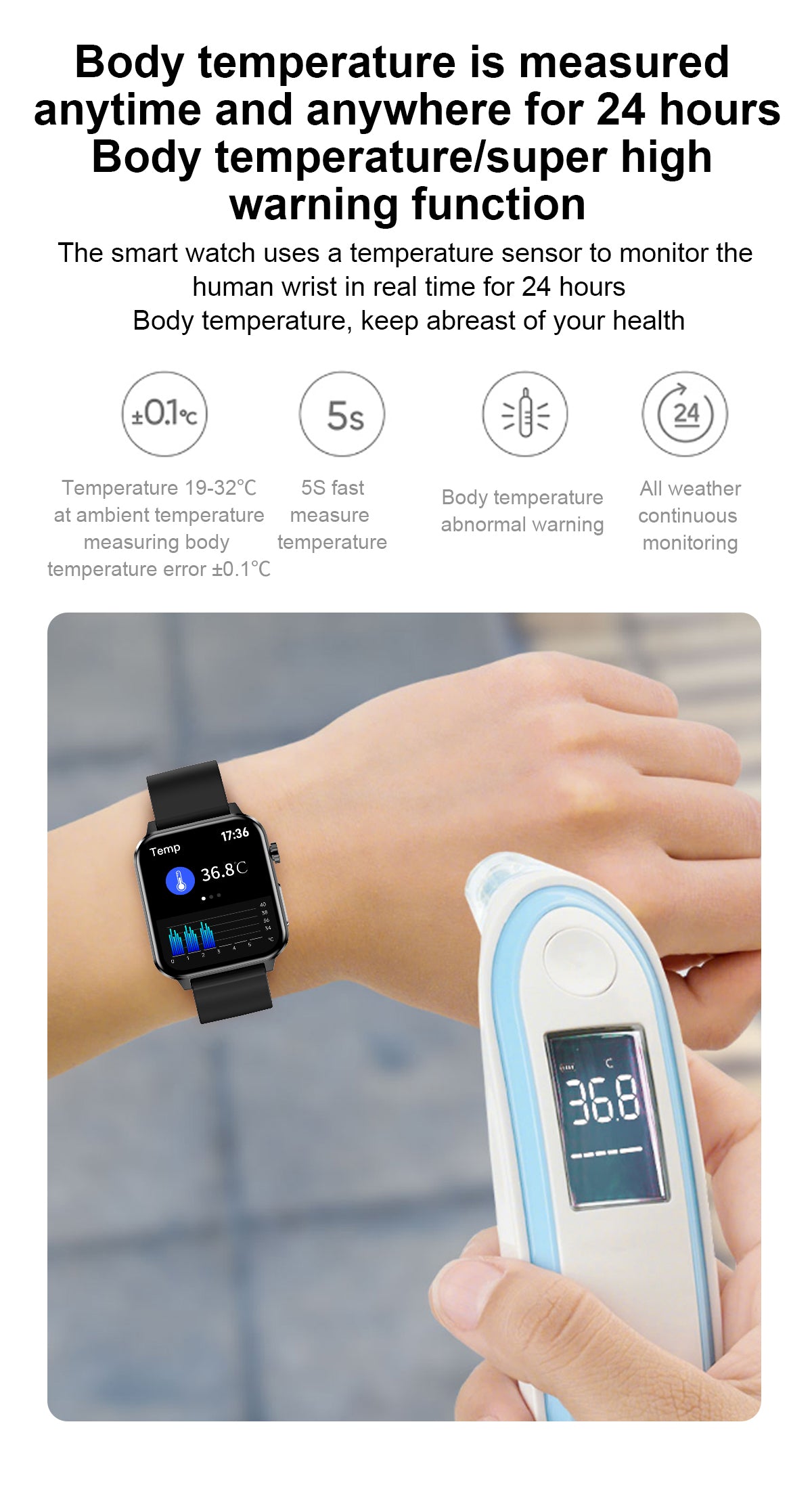 2022 Smart Watch E86 ECG+PPG 1.7'' HD IPS Screen AI Medical Diagnosis Blood Oxygen Temperature IP68 Sport Mens Smart Watch