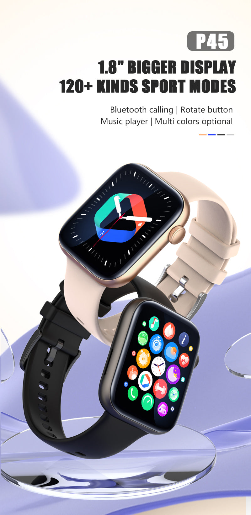Smart Watch P45 1.8 Inch Large Screen Blood Oxygen Monitor Answer Call Digital Smart Watch with Rotary Keys