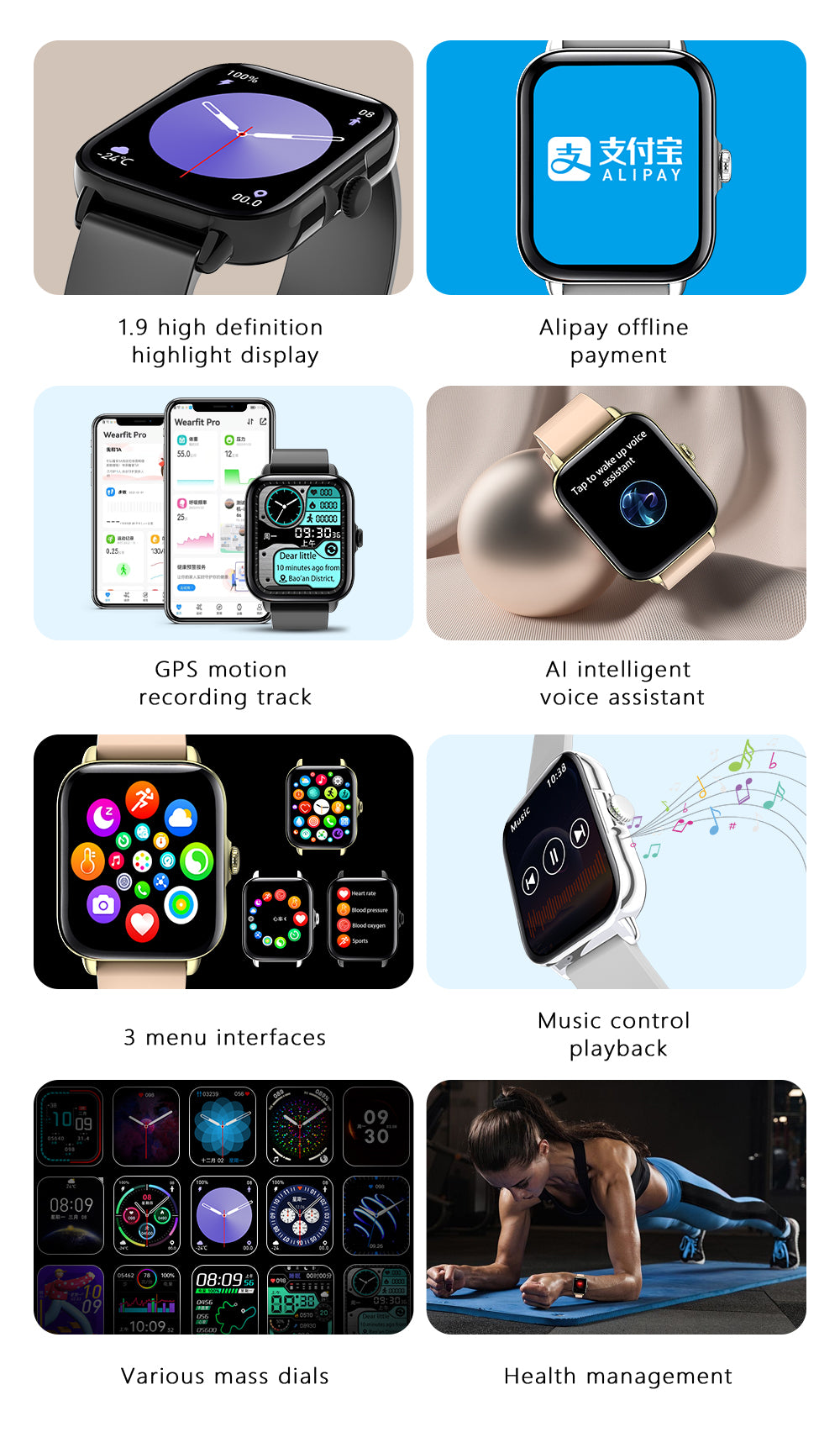 2022 New Arrival A5 Smart Watch AI Voice Assistant GPS Tracker Wristband Blood Pressure Music Control Player P8 Smart Watches
