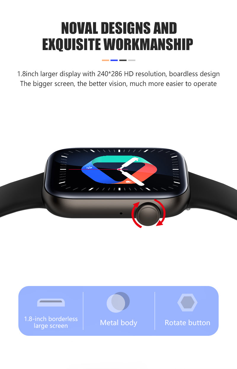 Smart Watch P45 1.8 Inch Large Screen Blood Oxygen Monitor Answer Call Digital Smart Watch with Rotary Keys