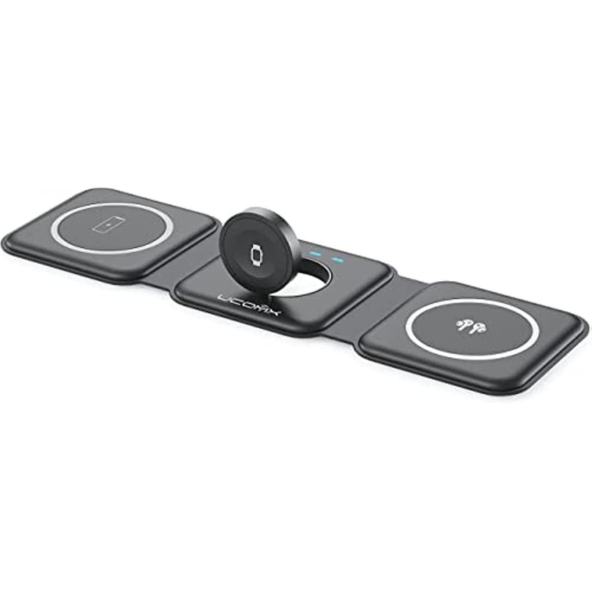 UCOMX Nano 3 in 1 Wireless Charger,Magnetic Foldable 3 in 1 Charging Station,Fast Wireless Charging Pad,Compatible for iPhone 14/Pro/Max/Plus/13/12 Series,AirPods 3/2/Pro,iWatch(Adapter Included)