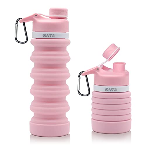 ONTA Collapsible Water Bottle- BPA Free Silicone Foldable Water Bottle for Travel,Silicone Portable Leak-Proof Travel Water Bottle, 20oz