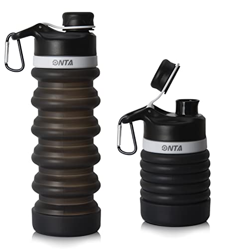ONTA Collapsible Water Bottle- BPA Free Silicone Foldable Water Bottle for Travel,Silicone Portable Leak-Proof Travel Water Bottle, 20oz