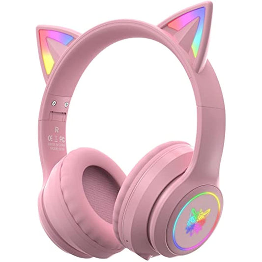 ONITOON Cat Ear Bluetooth Headphones with Micphone for Kids & Adults, LED Light Up Wireless HI-FI Sound Quality, Over-Ear Headphones with Volume Control for iPhone/iPad/Laptop/PC(55H Play Time)