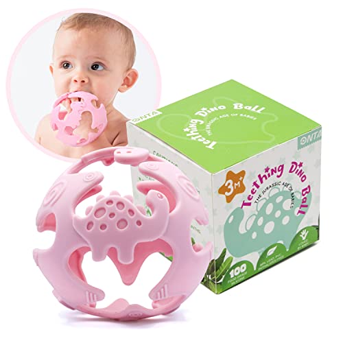 ONTA Baby Teething Toys Easy to Hold Dinosaur Teether Ball Food Grade Silicone Lightweight, Flexible and Durable Infant Pacifier Soothe Gums and Stimulate Tactile Sense Best Baby Gift