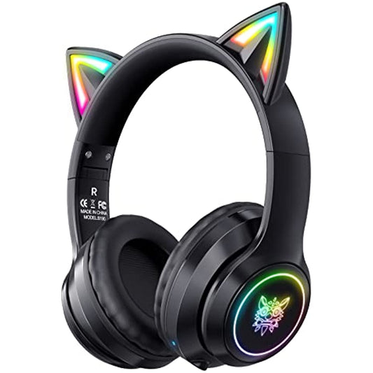 ONITOON Cat Ear Bluetooth Headphones with Micphone for Kids & Adults, LED Light Up Wireless HI-FI Sound Quality, Over-Ear Headphones with Volume Control for iPhone/iPad/Laptop/PC(55H Play Time)