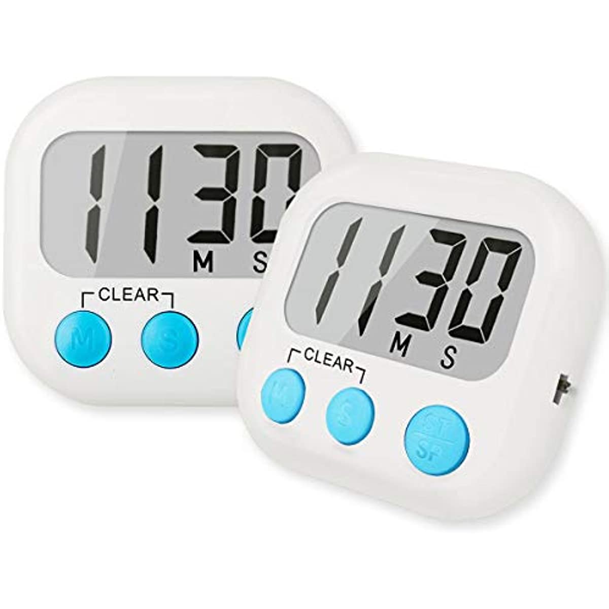 2 Pack Digital Kitchen Timer for Cooking Big Digits Loud Alarm Magnetic Backing Stand Cooking Timers for Baking White