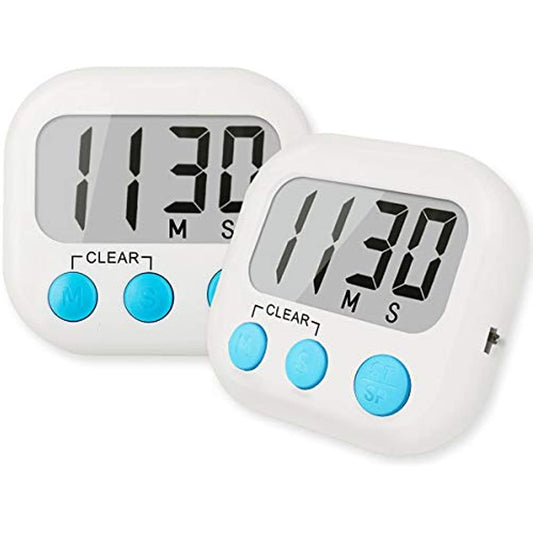 2 Pack Digital Kitchen Timer for Cooking Big Digits Loud Alarm Magnetic Backing Stand Cooking Timers for Baking White