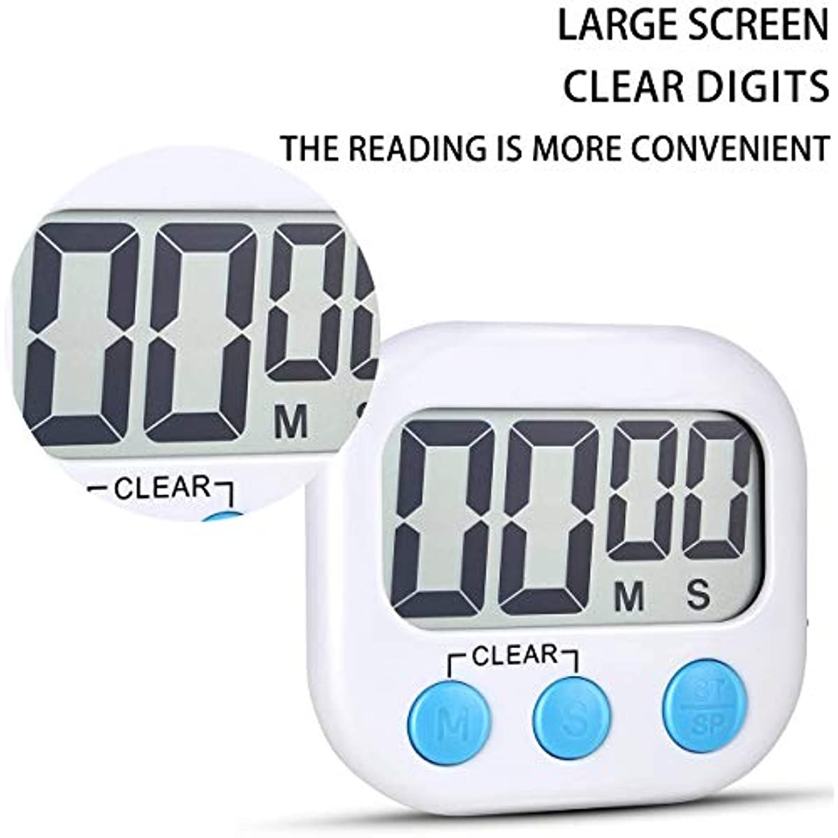 2 Pack Digital Kitchen Timer for Cooking Big Digits Loud Alarm Magnetic Backing Stand Cooking Timers for Baking White
