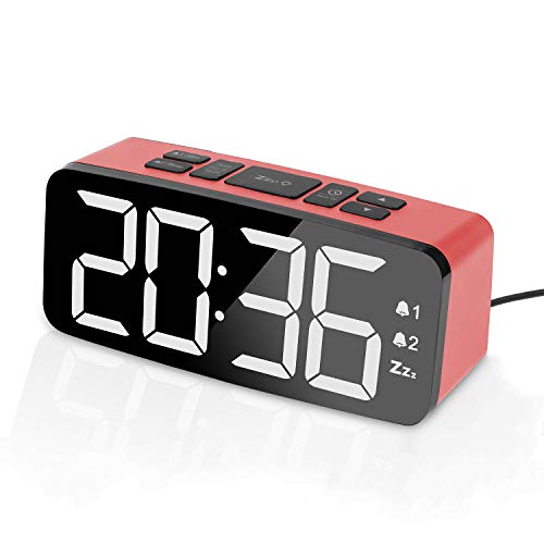 PINGKO Digital Alarm Clock with FM Radio-Large Smart LED Display, Snooze Function,Adjustable Brightness -Small and Light for Travel,Desk or Bedroom