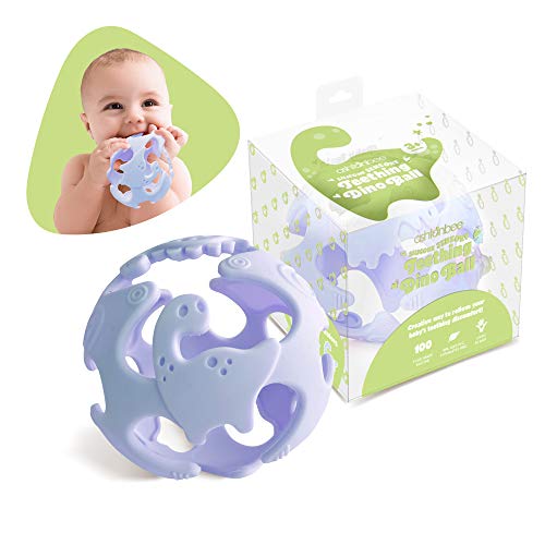Ashtonbee Dino Baby Teething Toys, Food-Grade Silicone Teethers for Babies, Textured Sensory Balls Teething Toy, Soft and Safe Sensory Chew Toys for Teething Baby, Easy to Clean and Store, Blue