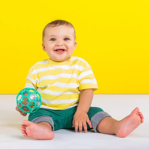 Bright Starts Oball Rattle Easy-Grasp Toy, Teal - 4", Ages Newborn Plus, 1 Count (Pack of 1)