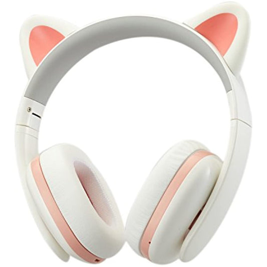 Censi Music Headset Headphone Creative Cat Ear Stereo Over-Ear Game Gaming Bass Headset Noise Canceling Headband Earphone with MIC Rechargeable Port for Bluetooth 4.0 Device (White, Blutooth)