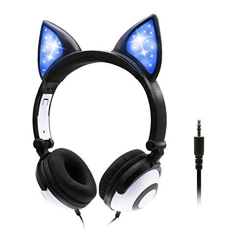 ONTA Kids Headphones with Cute LED Glowing Cat Ears,Foldable, Noise-Canceling and Adjustable Toddlers Headphones for Boys and Girls