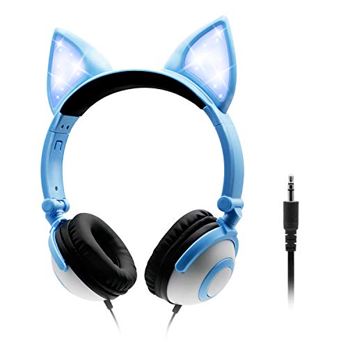 ONTA Kids Headphones with Cute LED Glowing Cat Ears,Foldable, Noise-Canceling and Adjustable Toddlers Headphones for Boys and Girls