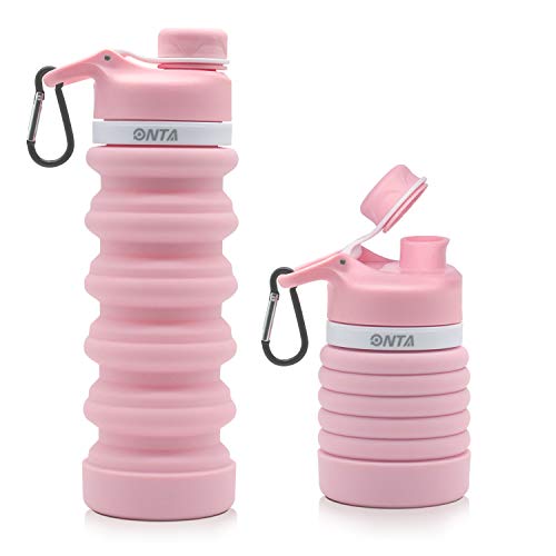 ONTA Collapsible Water Bottle- BPA Free Silicone Foldable Water Bottle for Travel,Food-Grade Silicone Portable Leak-Proof Travel Water Bottle, 20oz