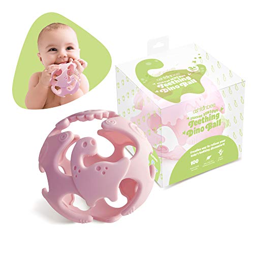 Ashtonbee Dino Baby Teething Toys, Food-Grade Silicone Teethers for Babies, Textured Sensory Balls Teething Toy, Soft and Safe Sensory Chew Toys for Teething Baby, Easy to Clean and Store, Green