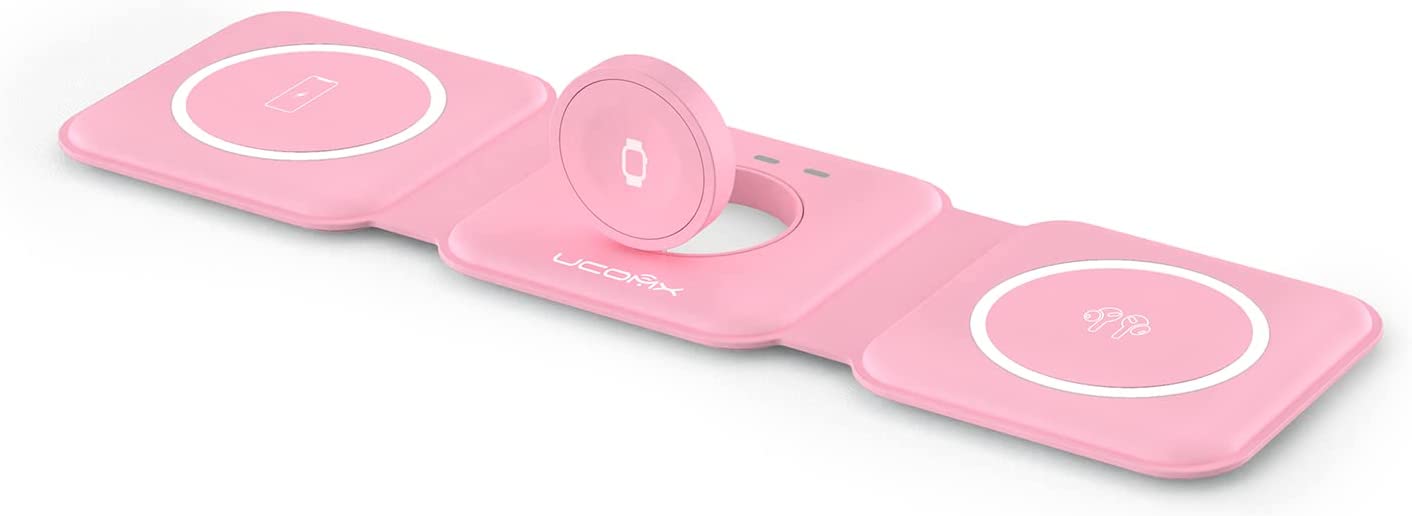 UCOMX Nano 3 in 1 Wireless Charger,Magnetic Foldable 3 in 1 Charging Station,Fast Wireless Charging Pad,Compatible for iPhone 14/Pro/Max/Plus/13/12 Series,AirPods 3/2/Pro,iWatch(Adapter Included)