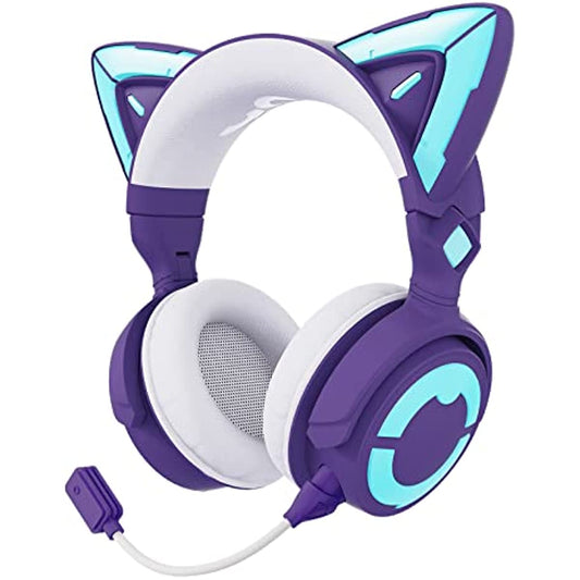 YOWU Cat Ear Headphones Limited Edition. Customized Package with TAPOO Toy. Wireless & Wired Gaming Headset with Attachable HD Microphone, Customizable Lighting via APP