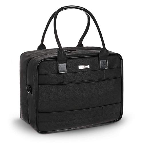 Kemier Travel Makeup Bag PU Leather Portable Makeup Cosmetic Case Organizer with Large Compartments Clear Vinyl Punches for Cosmetics Toiletries Makeup Brushes Accessories Black