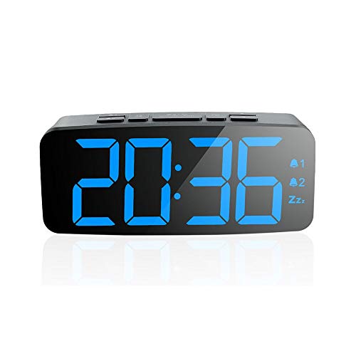 PINGKO Digital Alarm Clock-Large Smart LED Display, Snooze Function,Adjustable Brightness -Small and Light for Travel,Desk or Bedroom