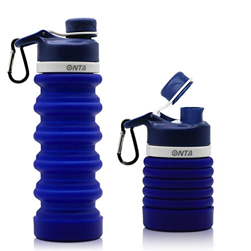 ONTA Collapsible Water Bottle- BPA Free Silicone Foldable Water Bottle for Travel,Food-Grade Silicone Portable Leak-Proof Travel Water Bottle, 20oz