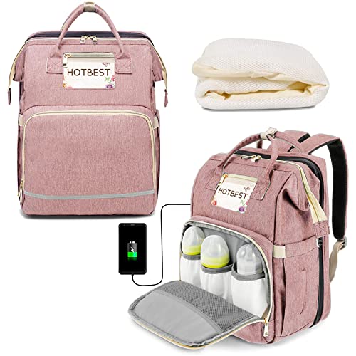 HOTBEST Baby Diaper Bag Backpack, Portable Travel Bags, Newborn Registry Baby Shower Gifts Essentials Accessories Stuff for Girls Boys Men Dad Mom Pink