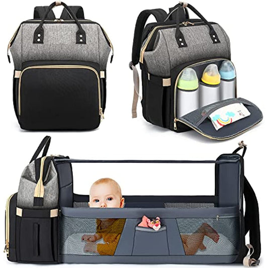 Diaper Bag Backpack - Large Travel Diaper Bags for Baby Girl & Boy - Portable Changing Pad, Stroller Straps, Insulated Pockets - Waterproof - Baby Shower Gifts - 16.5x9.4x14", 30L Capacity, Black Gray