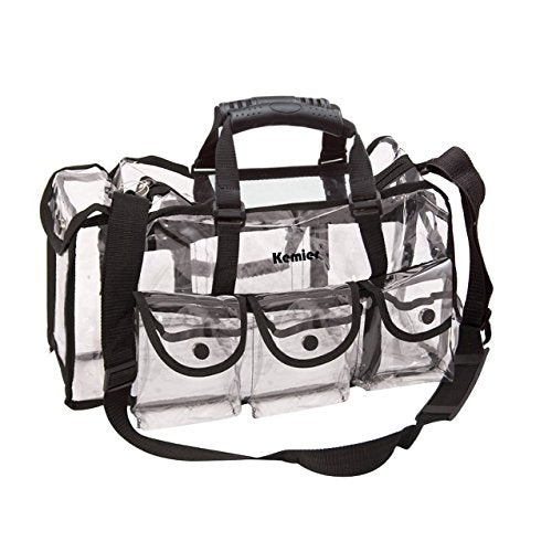 Kemier Clear Makeup Bag - Travel with 6 External Pockets Portable Clear Toiletry Bag Zippered Cosmetic Bag Cosmetic Organizer Case Clear Tote Bag with Shoulder Strap Large