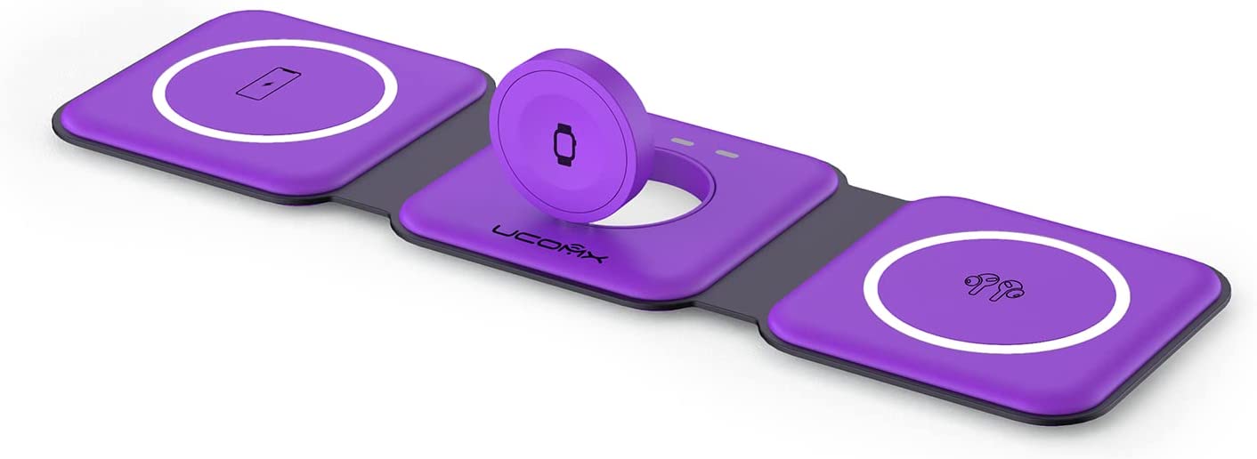 UCOMX Nano 3 in 1 Wireless Charger,Magnetic Foldable 3 in 1 Charging Station,Fast Wireless Charging Pad,Compatible for iPhone 14/Pro/Max/Plus/13/12 Series,AirPods 3/2/Pro,iWatch(Adapter Included)