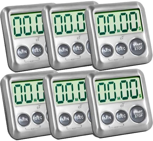 Elegant Digital Kitchen Timer Stainless Steel - Silver - Strong Magnetic Back - Kickstand - Loud Alarm - Large Display - Auto Memory - Auto Shut-Off - Model eT-26 (Silver) by eTradewinds