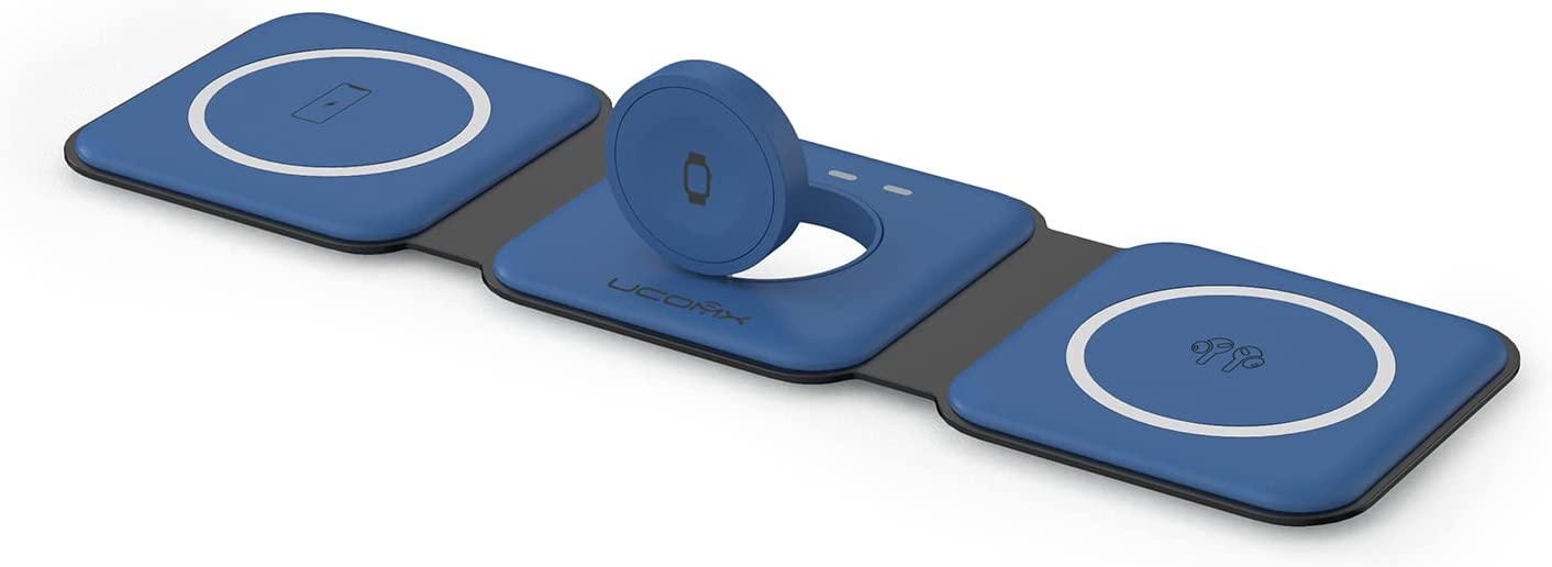 UCOMX Nano 3 in 1 Wireless Charger,Magnetic Foldable 3 in 1 Charging Station,Fast Wireless Charging Pad,Compatible for iPhone 14/Pro/Max/Plus/13/12 Series,AirPods 3/2/Pro,iWatch(Adapter Included)