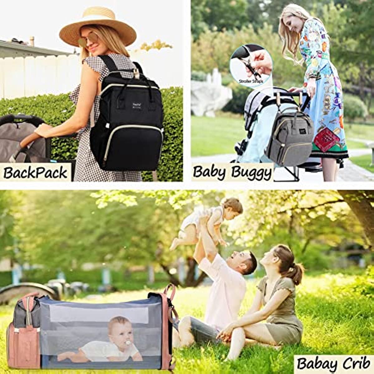PaurFu Backpack Diaper Bags, Waterproof Mom Baby Bag for Boy Girl (Black)…