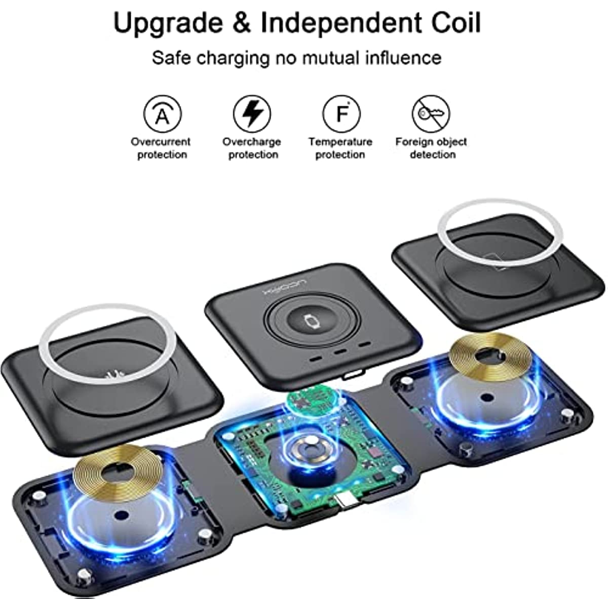 UCOMX Nano 3 in 1 Wireless Charger,Magnetic Foldable 3 in 1 Charging Station,Fast Wireless Charging Pad,Compatible for iPhone 14/Pro/Max/Plus/13/12 Series,AirPods 3/2/Pro,iWatch(Adapter Included)