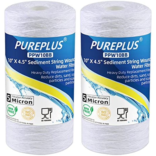 5 Micron 4.5" x 10" Whole House String Wound Sediment Filter for Well Water, Replacement Cartridge for 84637, WPX5BB97P, PC10, 355214-45, 355215-45, WP10BB97P, WP5BB97P, 2Pack