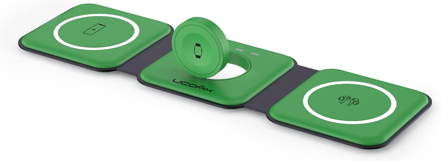 UCOMX Nano 3 in 1 Wireless Charger,Magnetic Foldable 3 in 1 Charging Station,Fast Wireless Charging Pad,Compatible for iPhone 14/Pro/Max/Plus/13/12 Series,AirPods 3/2/Pro,iWatch(Adapter Included)
